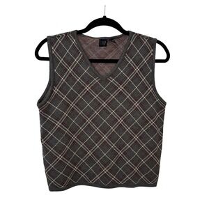 Y2K Gap Plaid Argyle Sweater Vest Womens Gray Academia Preppy 90s Grunge